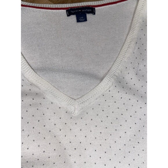 TOMMY HILFIGER WOMENS LIGHT SWEATER PULLOVER V-NECK POLKA DOT OFF WHITE SIZE L - Picture 3 of 6